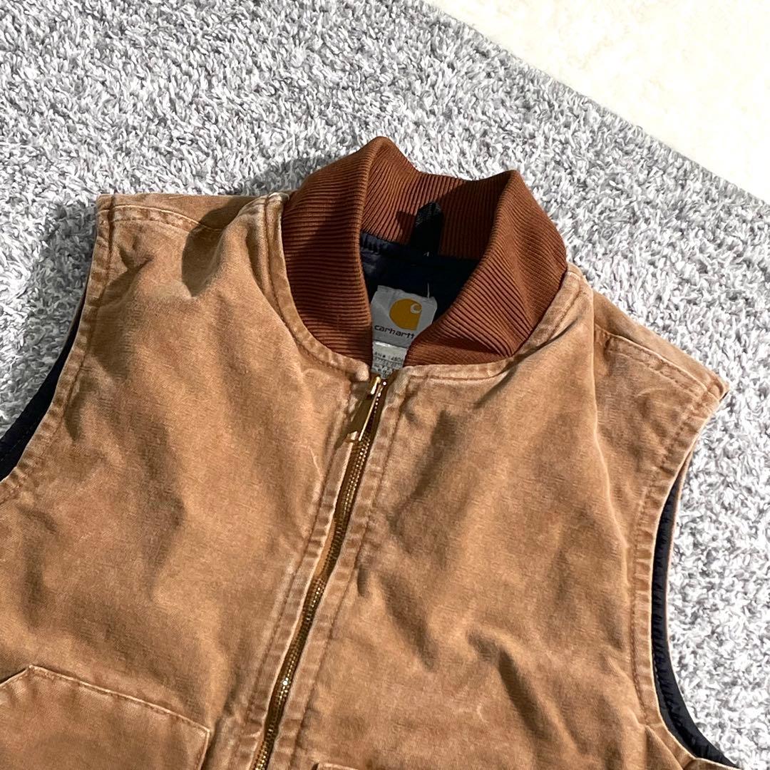 00s カーハート ダックベスト 裏地キルティング 中綿 M ブラウン