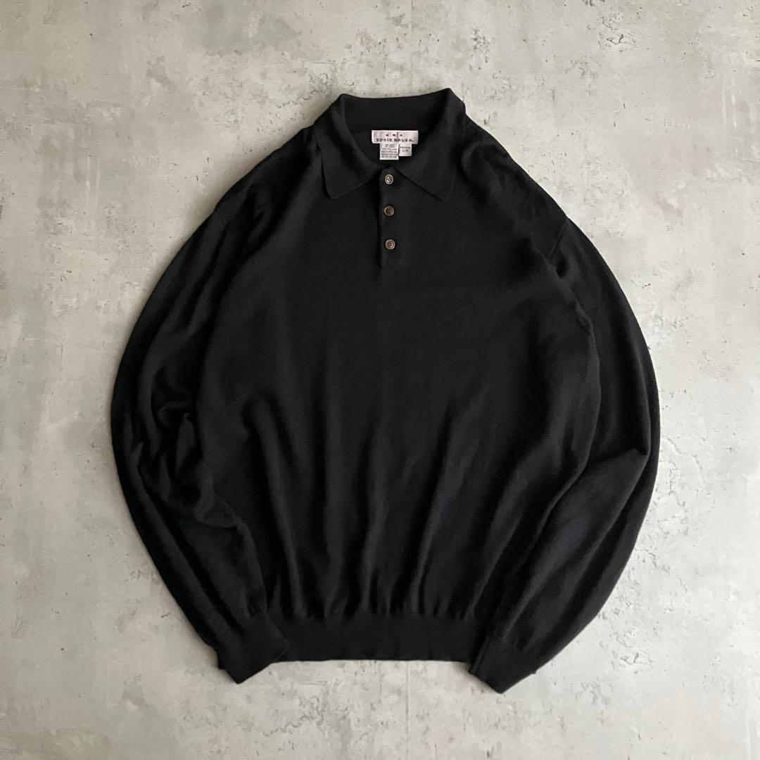 Eddie Bauer A.K.A ウール ニットポロ 香港製 ブラック early00's Eddie Bauer wool knit polo 