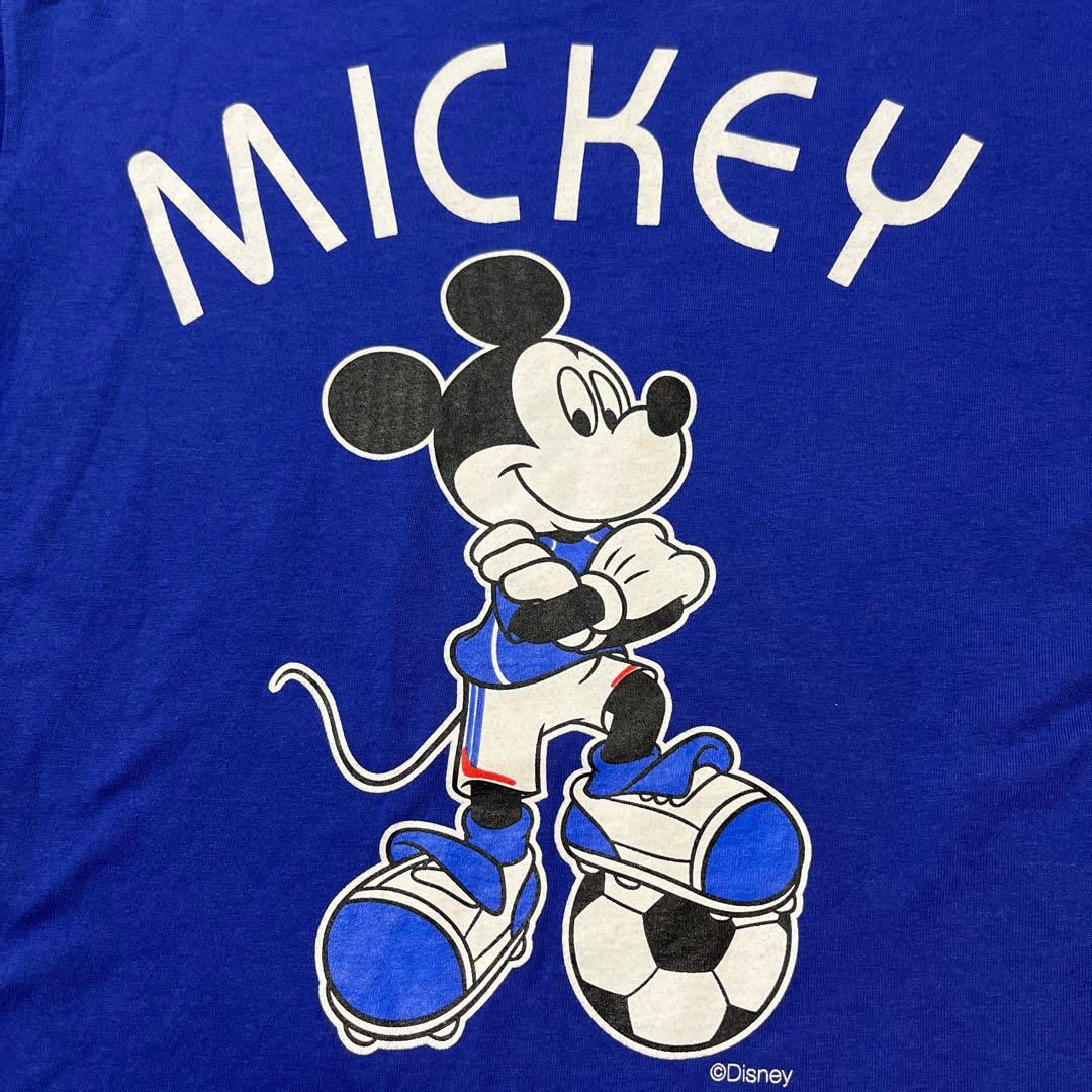 ミッキーマウス 背中 サッカー 日本代表 デザイン Tシャツ ブルー M