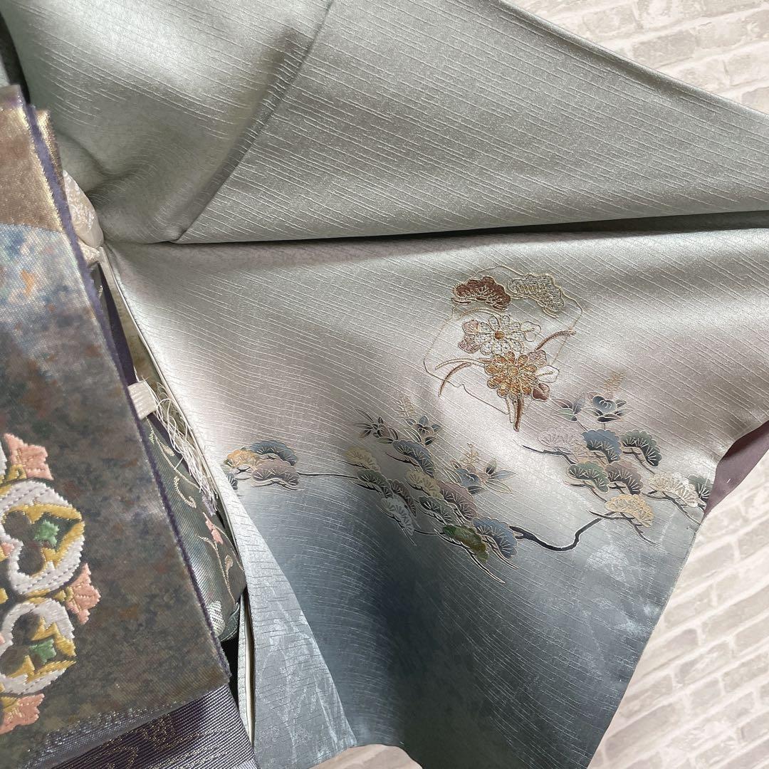 訪問着 フルセット 松 飛び立つ鶴 汕頭刺繍 綸子 金彩 入学式 P1