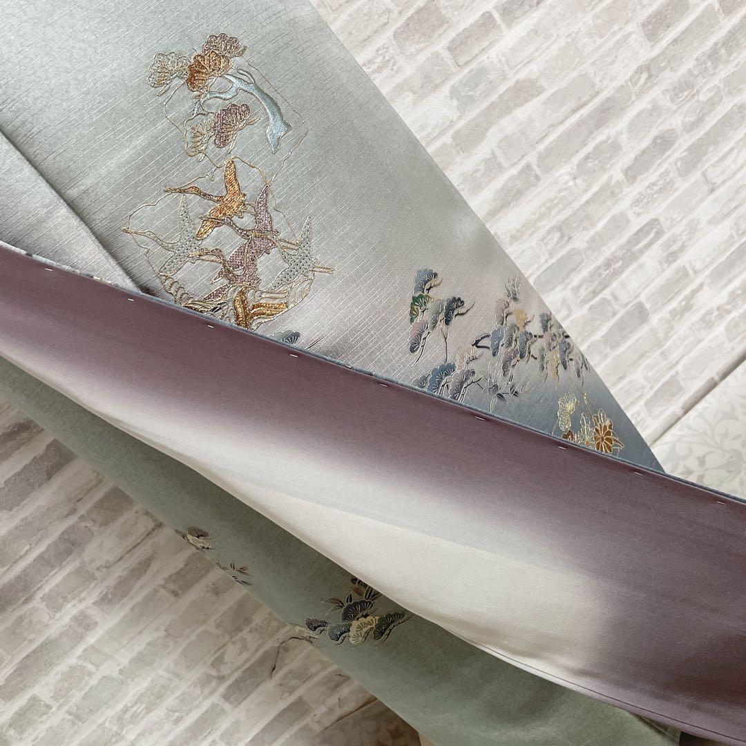 訪問着 フルセット 松 飛び立つ鶴 汕頭刺繍 綸子 金彩 入学式 P1