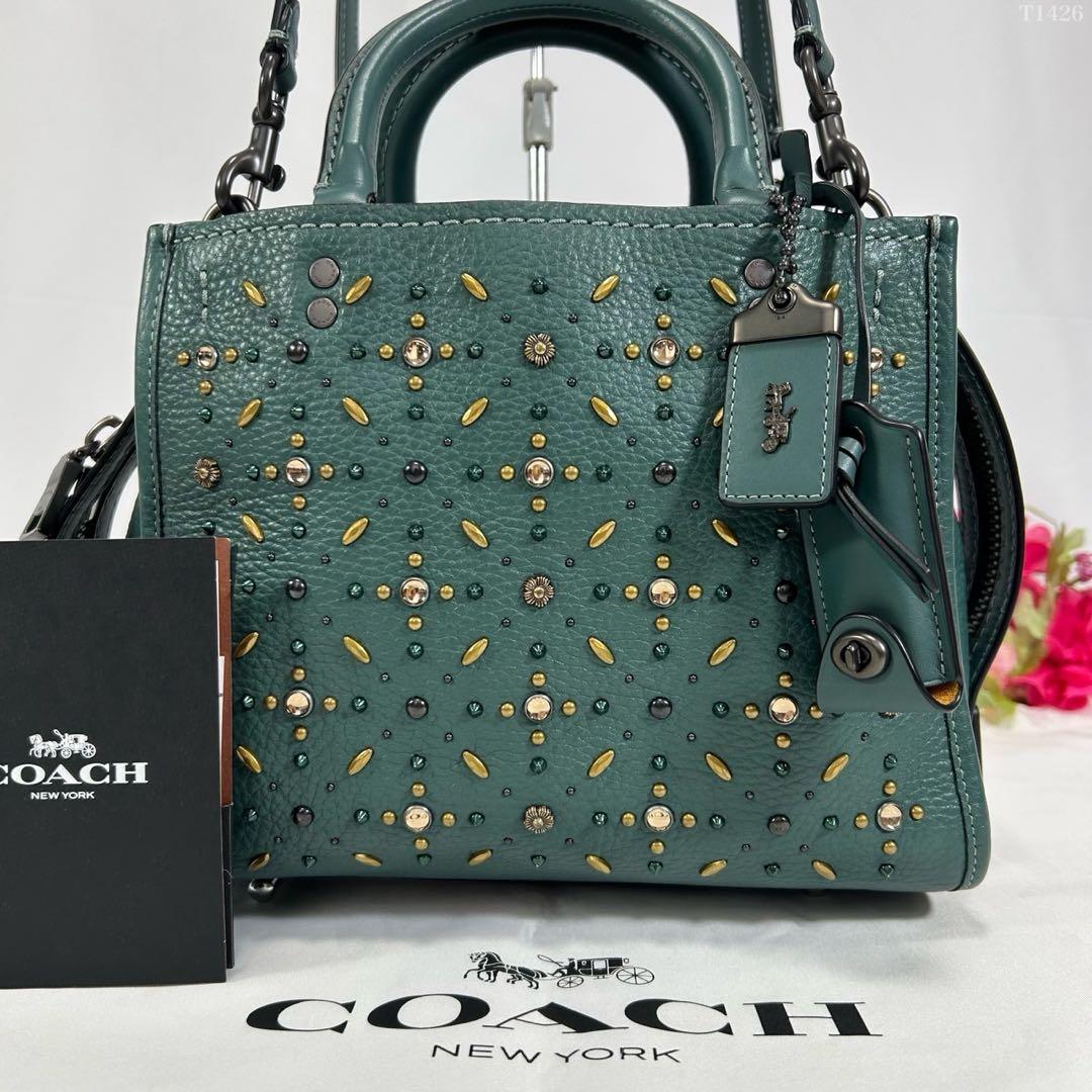 【極美品】コーチ ローグ25 3way ハンドバッグ レザー スタッズ 肩掛け ローグ コーチ バッグ レディース ローグ25 日本限定 CJ850 3WAY