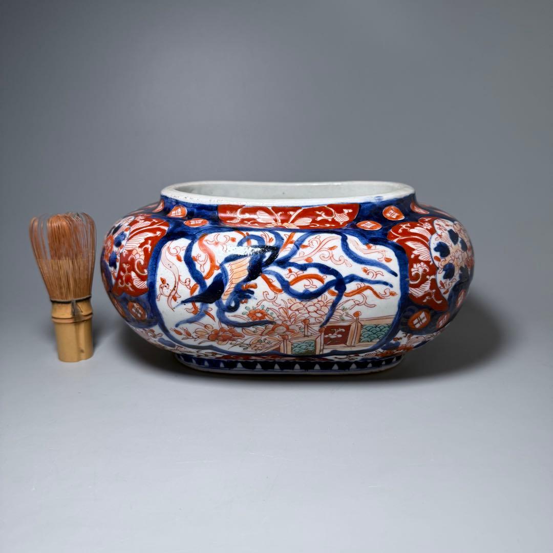 明治時代 染錦鳳凰図変形鉢 珍品 金魚鉢 メダカ 骨董 古美術 オブジェ