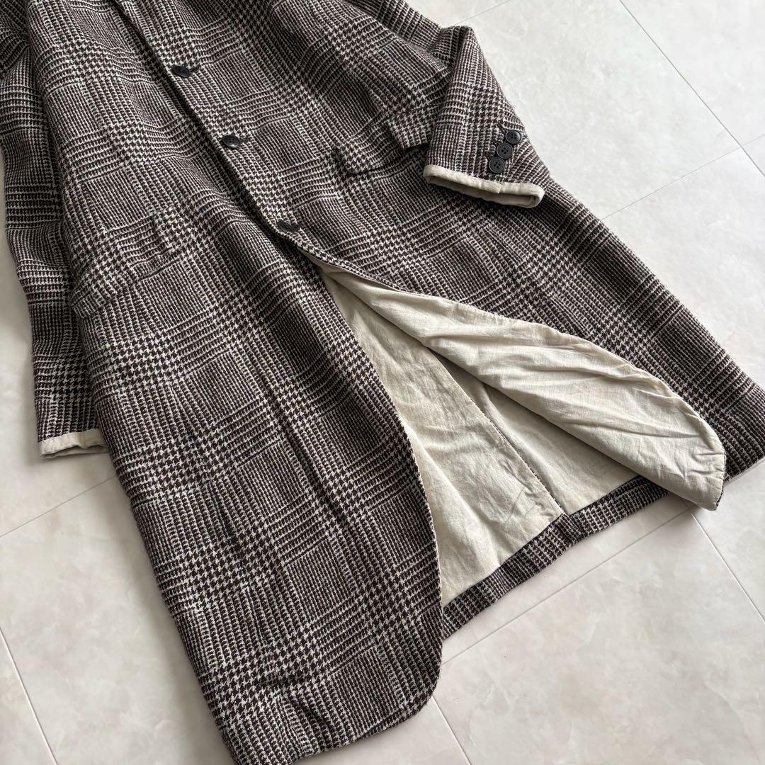 pas de calais ノーカラー ロングコート 茶系36 グレンチェック - メルカリ