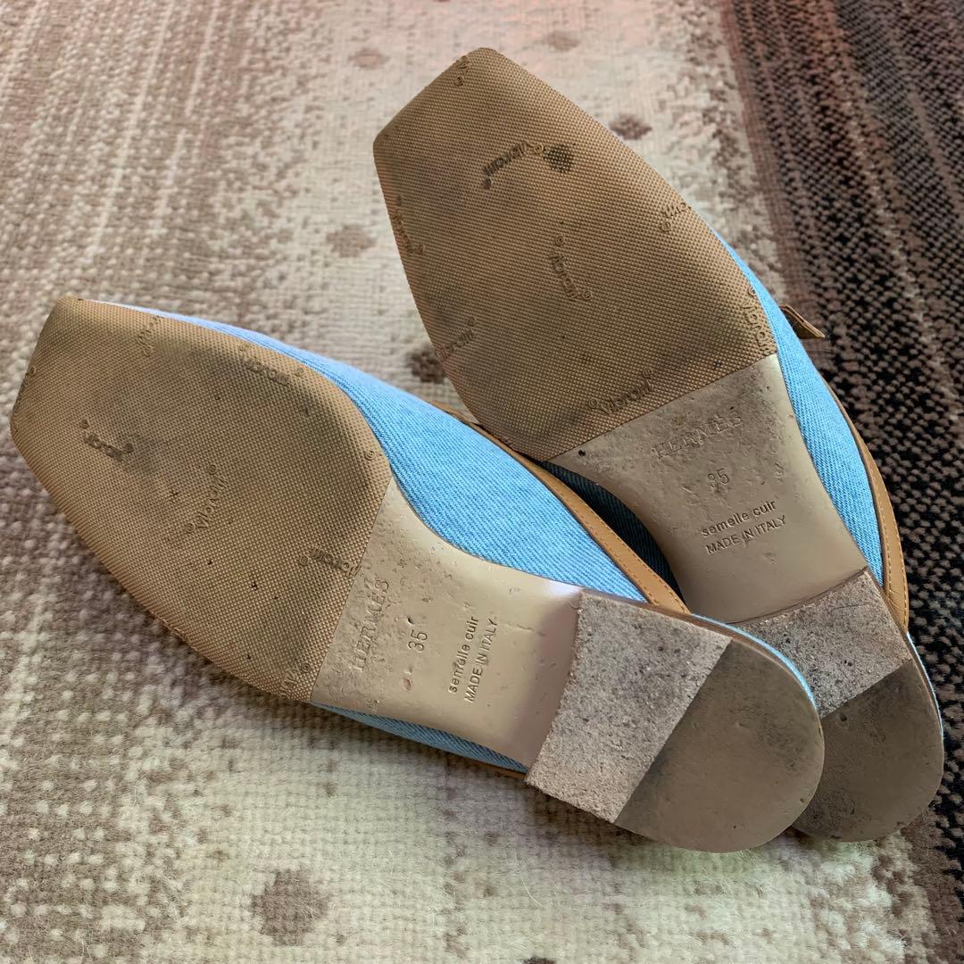 HERMES エルメス グルーピー デニム レザー サンダル 35 22.5cm