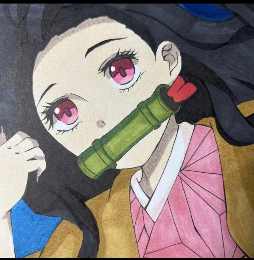 手描きイラスト 鬼滅の刃 禰豆子 ファンアート 色紙 - メルカリ