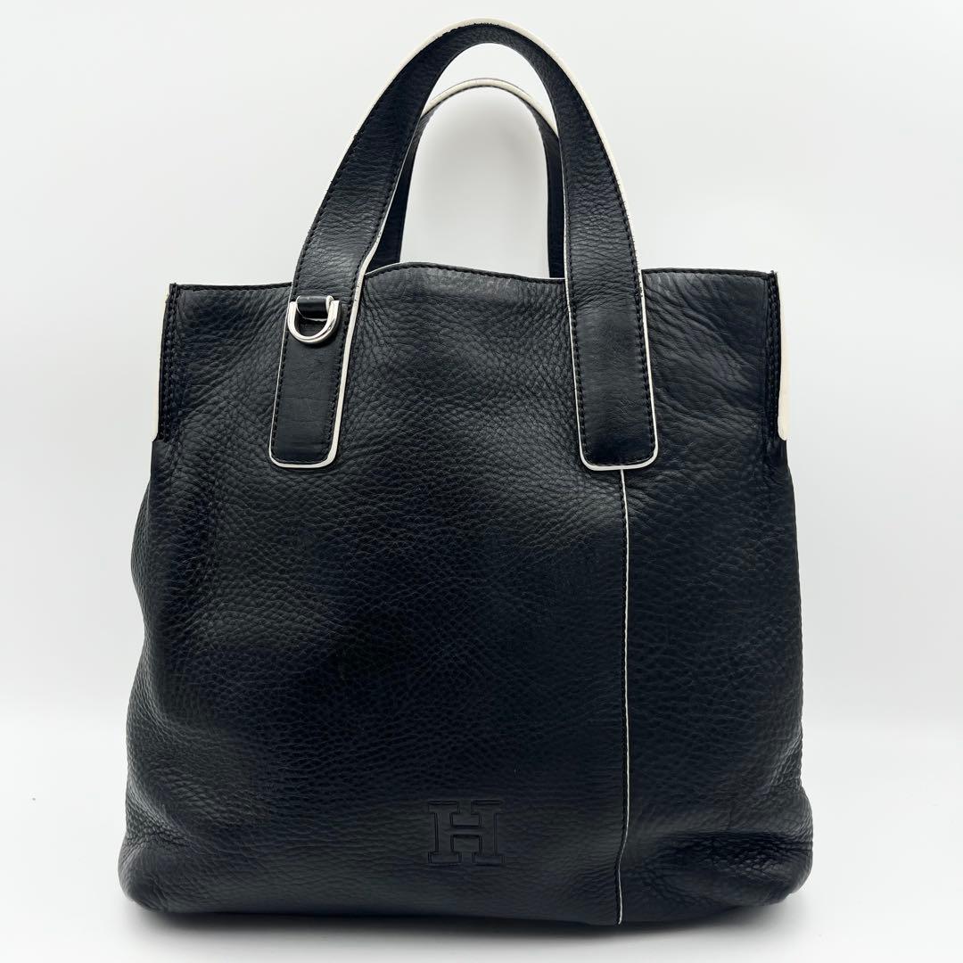 ヒロフ ヴィータ レザー シボ革 トートバッグ Hロゴ ブラック
