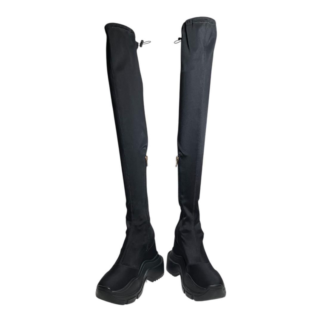 極美品】YELLO 厚底ストレッチニーハイ ブーツS黒サイドジップ Y2K