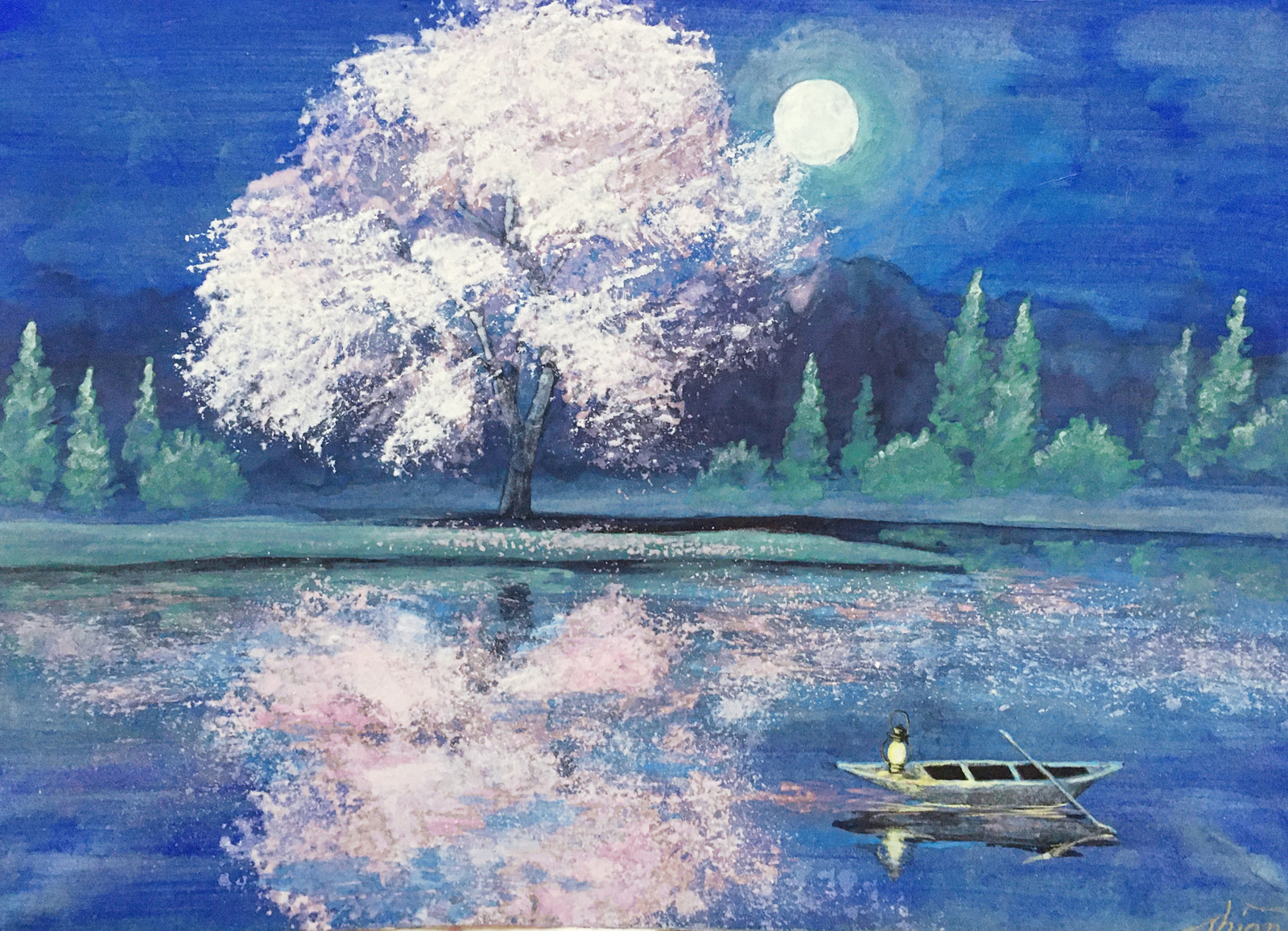 風景画 月夜桜 日本画 原画 - 紫苑工房 | minne byGMOペパボ 国内最大