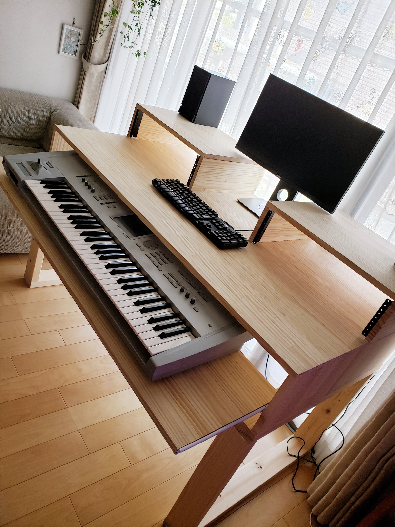 DTMデスクS-140-70 キーボード シンセサイザー DAW スライドタイプ