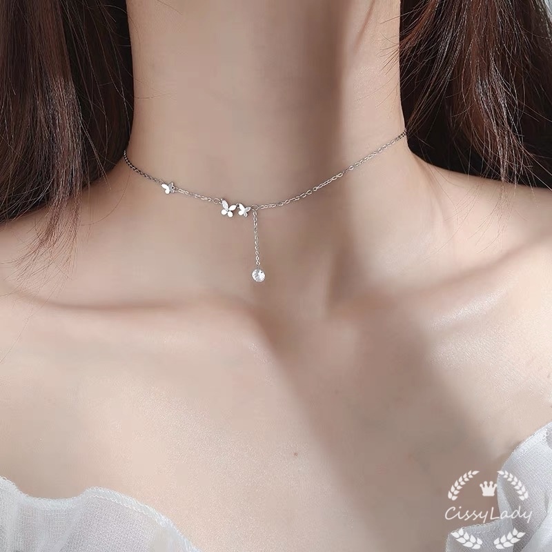 シルバー 蝶々 スライドチェーンネックレス チョーカー おしゃれ