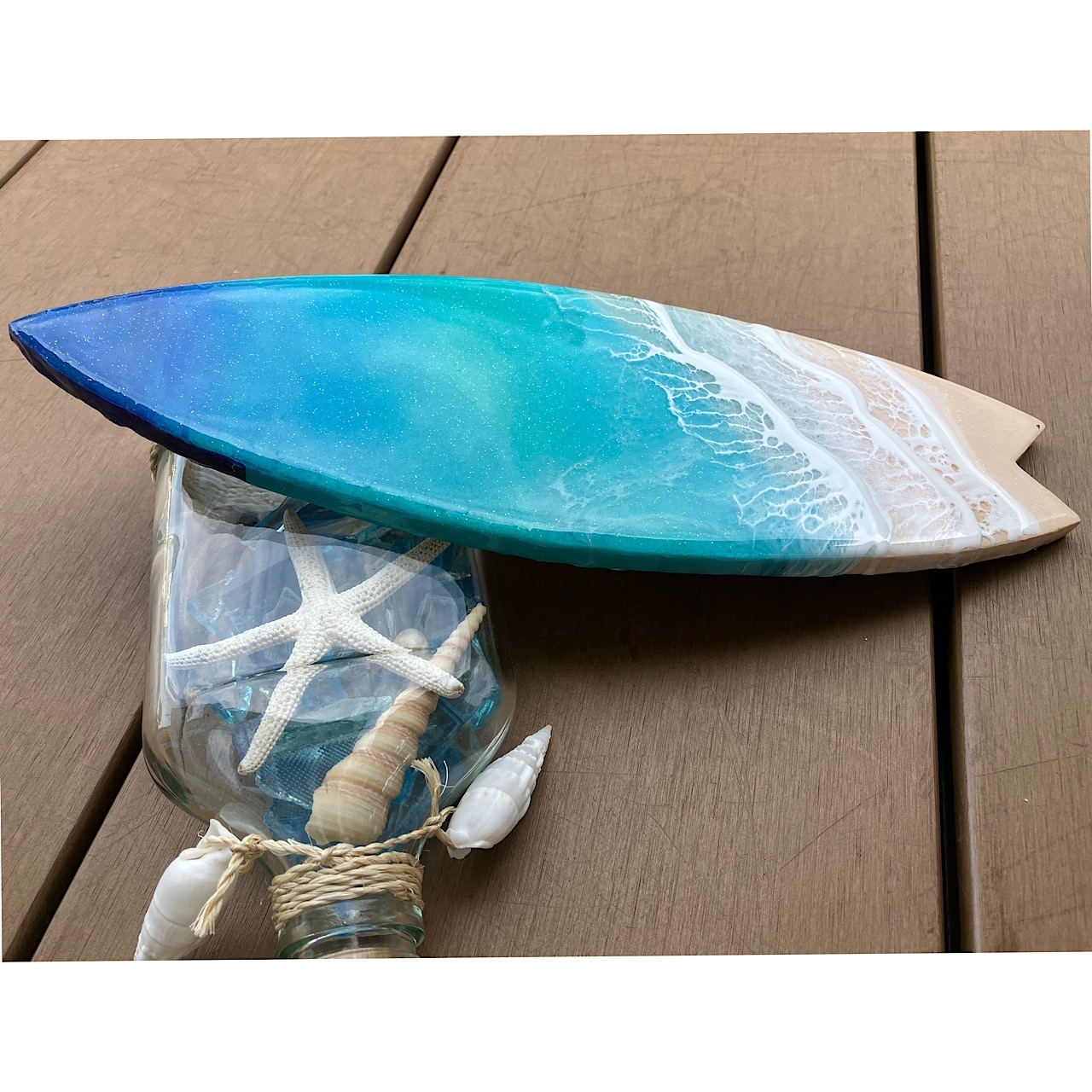 海のレジンアート サーフボード 波三層 ブルーグラデーション - la