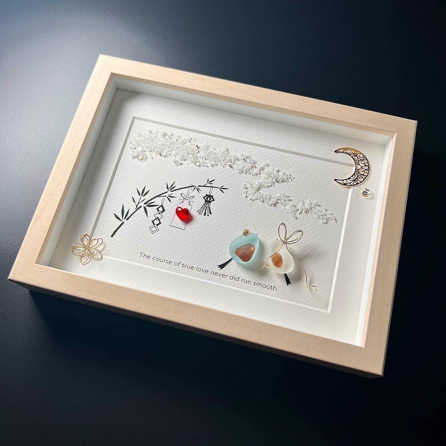 シーグラスアート『七夕』 フレームアート/壁掛け/シーグラス/ガラス