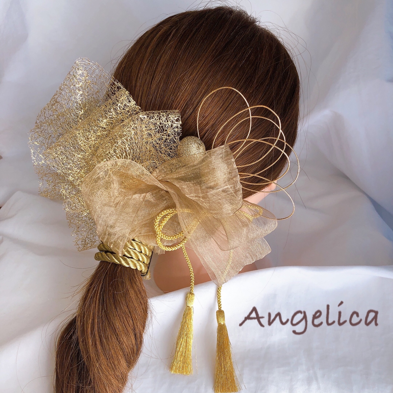 卒業式 成人式 結婚式 ゴールド リボン ドライフラワー 白 紐 水引き