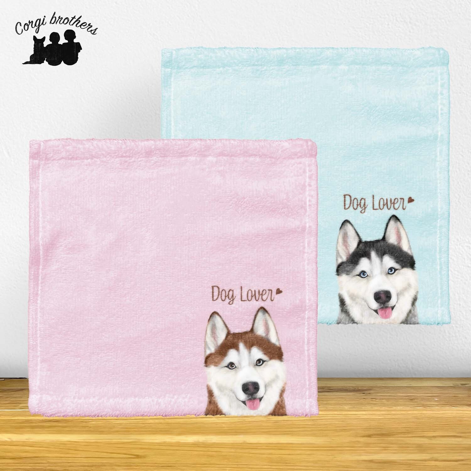 シベリアンハスキー 水彩画風 毛色4色 】 タオルハンカチ ピンク