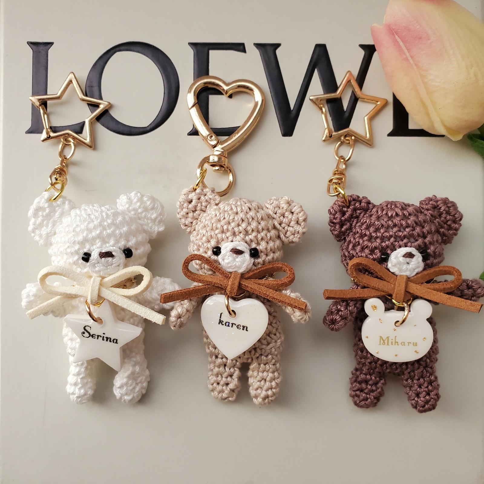 newオーダーメイドお名前入り手編みくまさんストラップ* 迷子札 名札