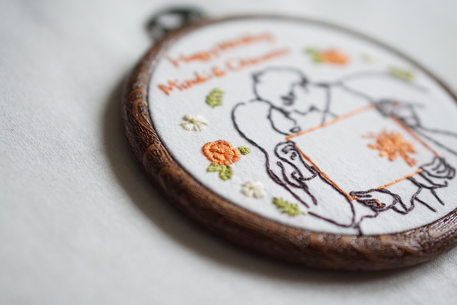 線画刺繍の壁掛け】イラストデータ付/オーダーメイド - yuineArt