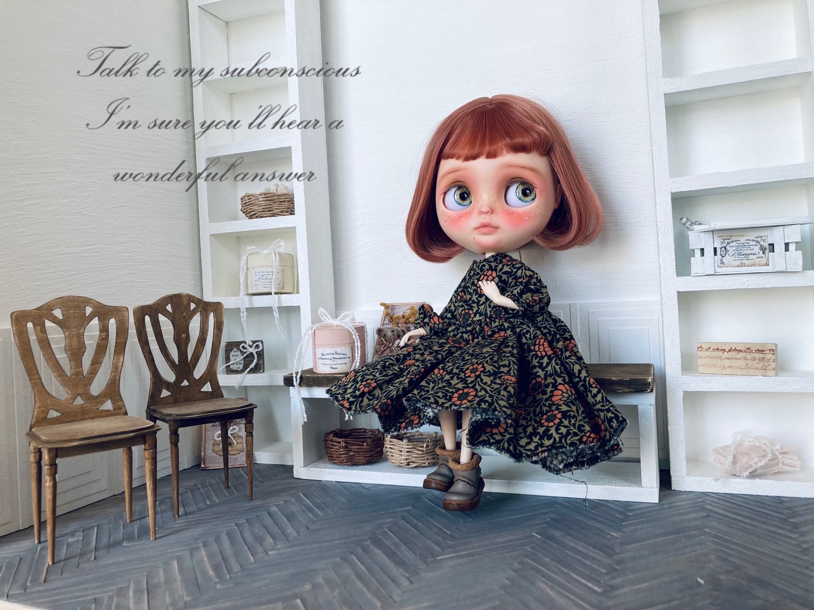 大きな壁面収納と収納ベンチセット-ミニチュア ハウス 背景ボード