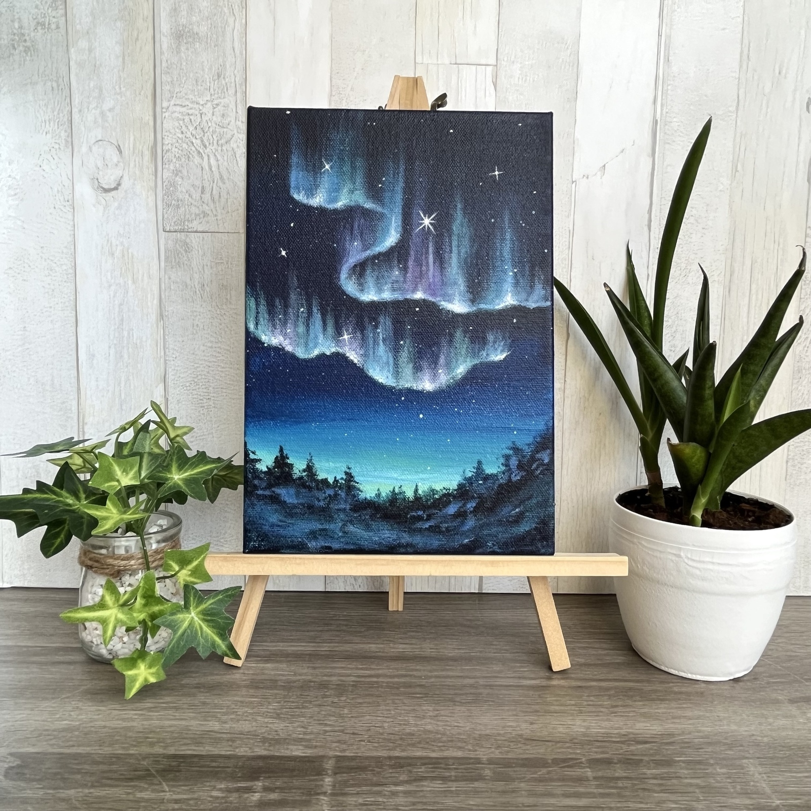 琥*ん様 【オーロラが輝く日】アクリル画 F3 風景画 絵画 琥*ん様