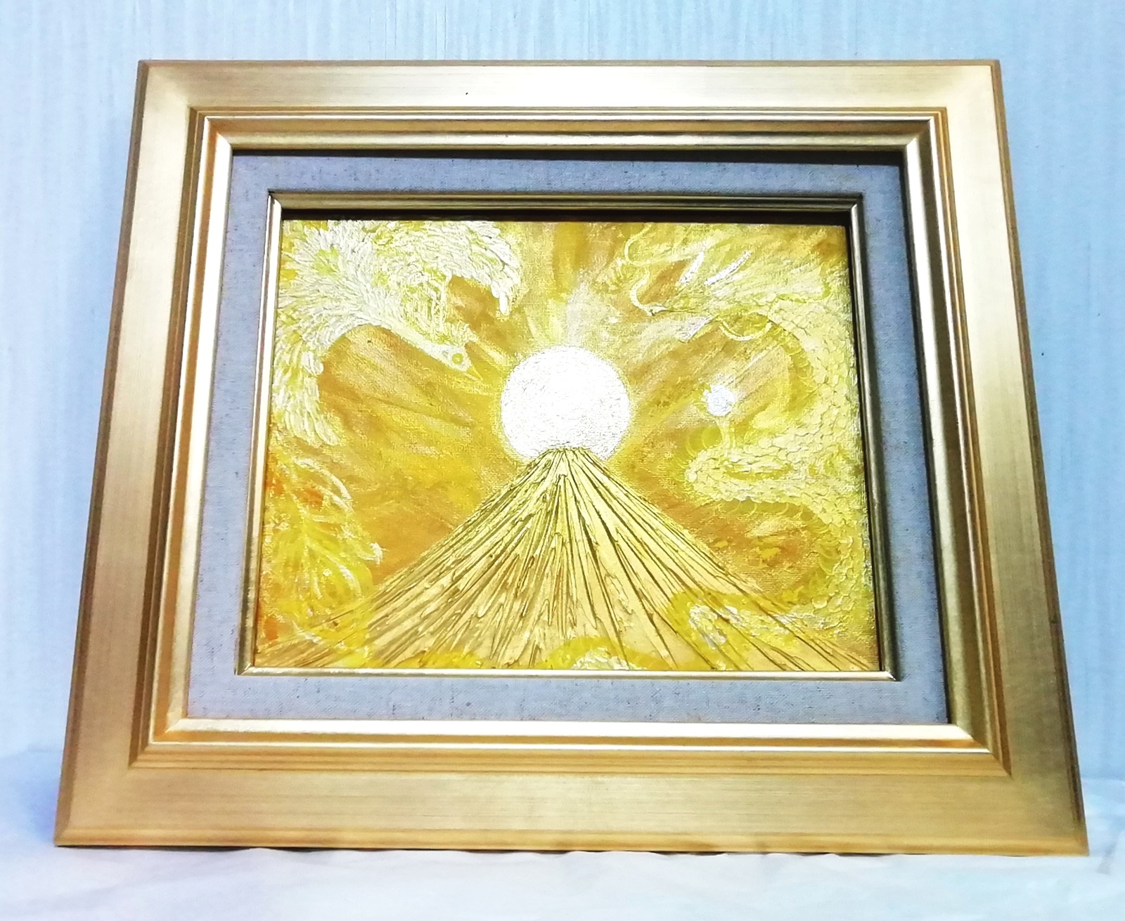 富士山絵画新春特価☆金富士金龍 金運上昇に特化 尺4判大額絵画縁付き