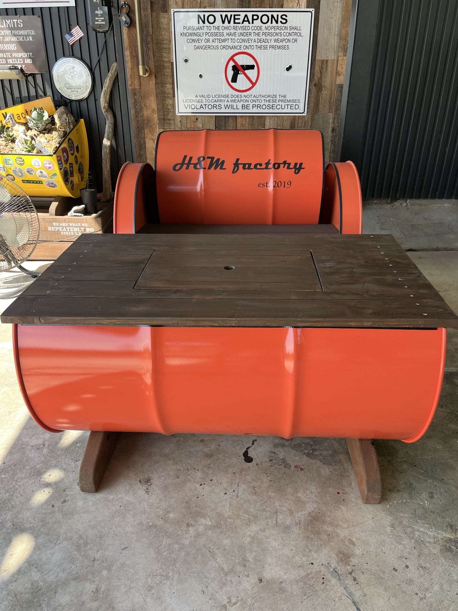 ドラム缶リメイクオープン2段ラック(LEDライト付き)［受注製作