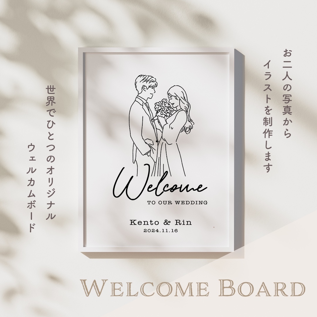 ウェルカムボード 線画イラスト ちょっとデフォルメ 似顔絵 おしゃれ
