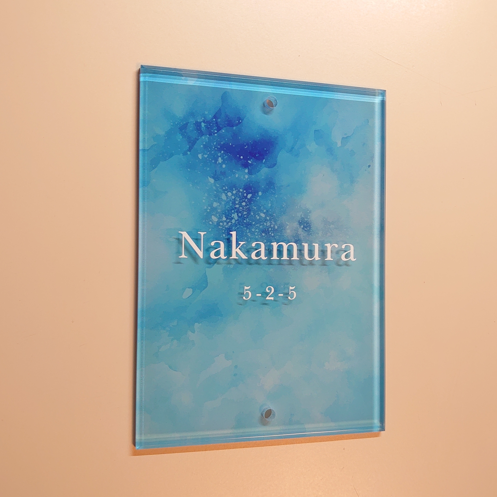 mie＊アクリル表札 アクア背景＊鏡面仕上げ＊UV印刷 mie＊アクリル