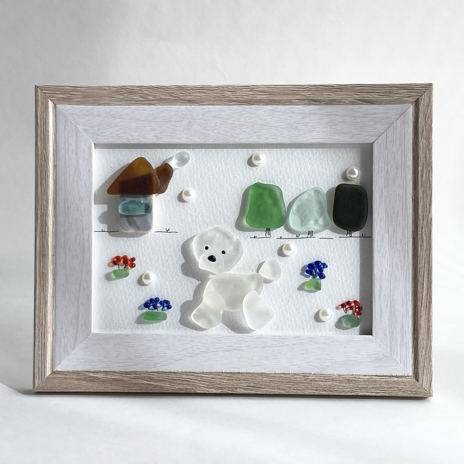 ビションフリーゼのお散歩 うちの子シーグラスアート - 海さんぽ