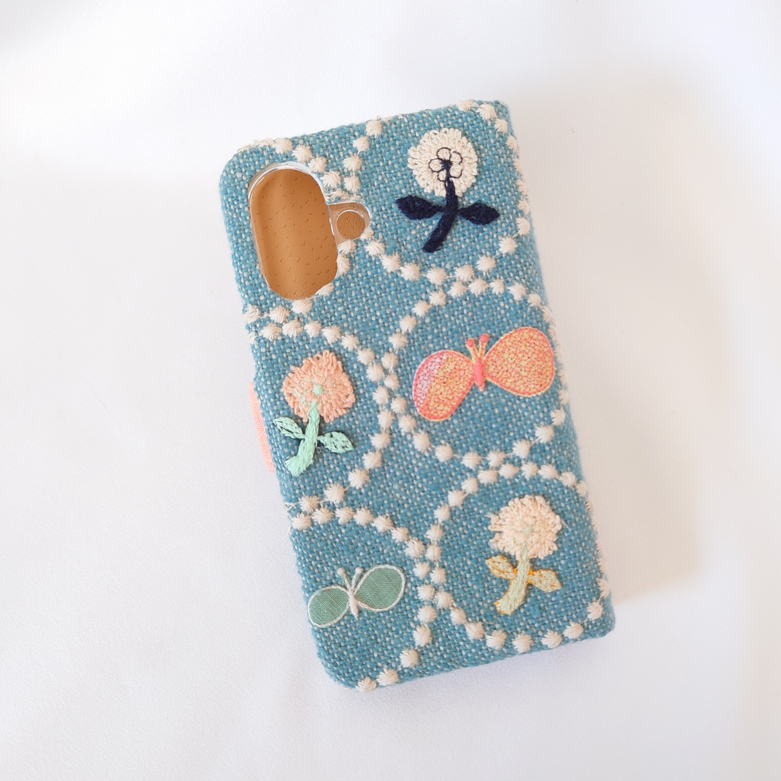 受注製作】ライトブルー×ピンク タンバリン ミナペルホネン 手帳型