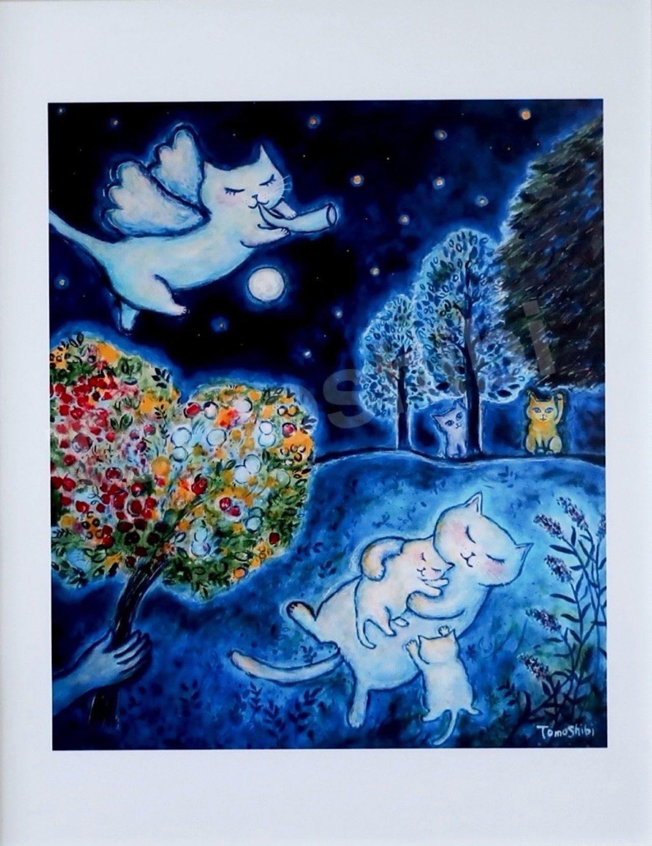 原画 「ねこと小鳥のフラワーガーデン（クリムトへのオマージュ