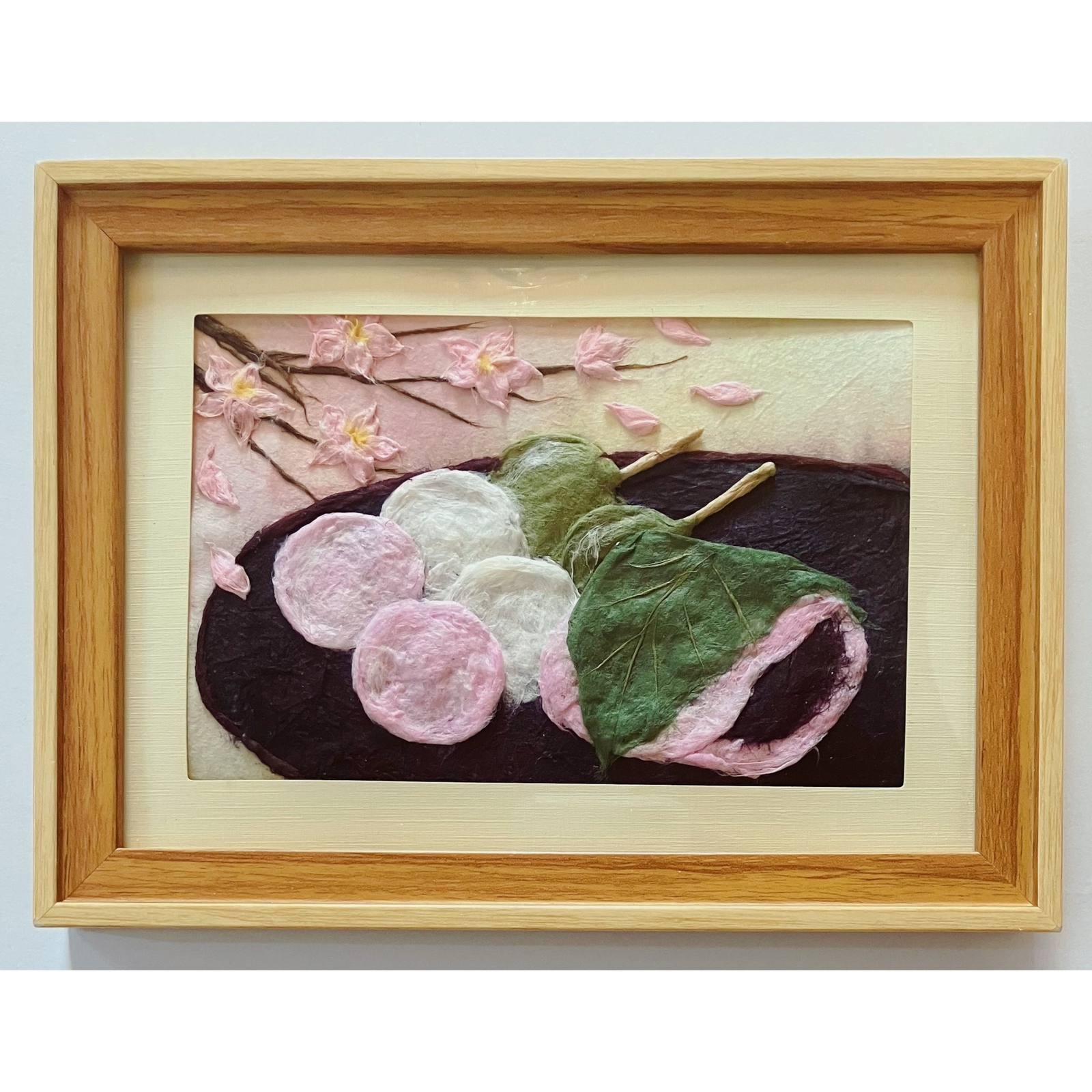 和紙ちぎり絵『シクラメン』葉書サイズ原画｜花のアート｜手漉き和紙の