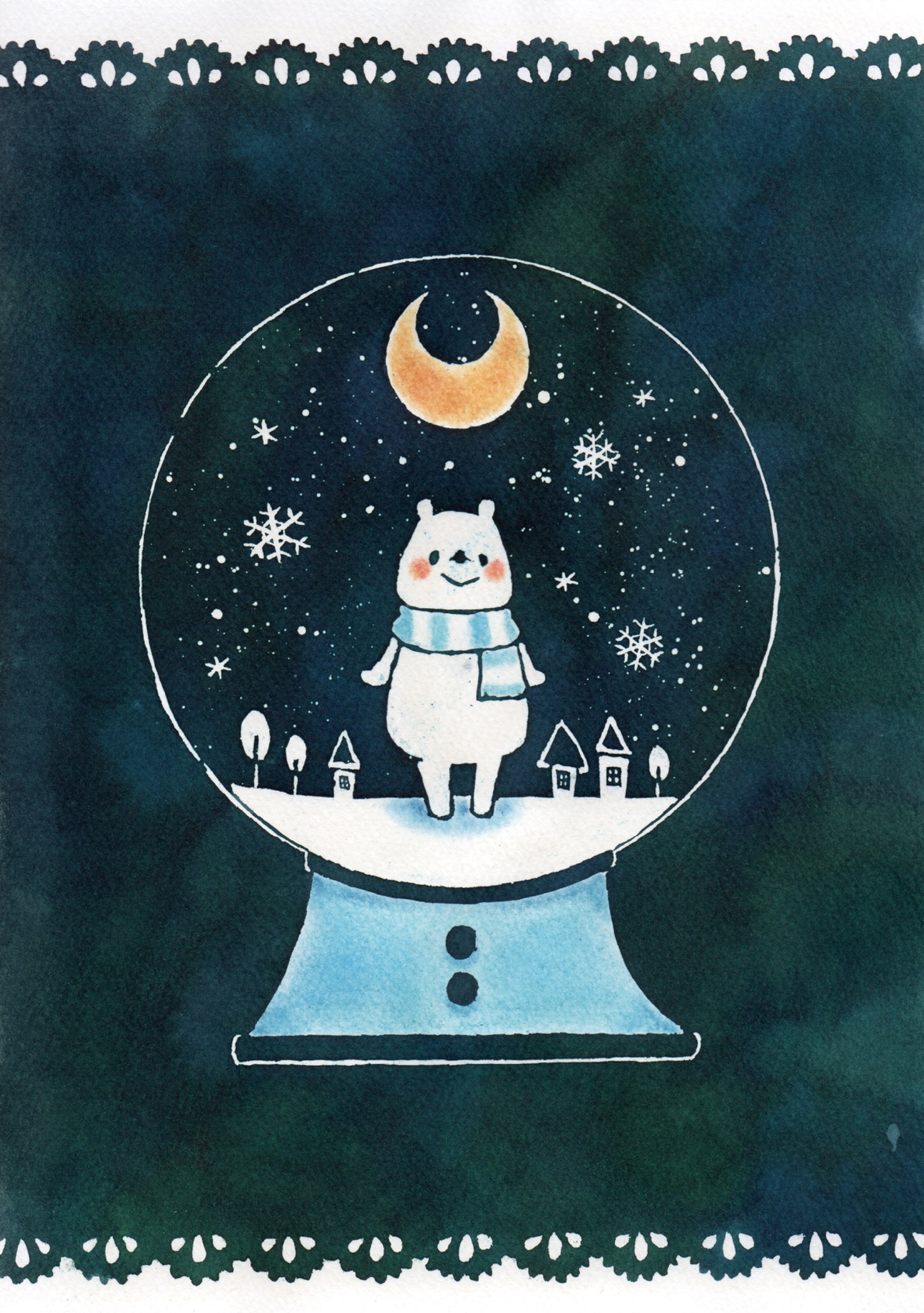 イラスト原画＊スノードームしろくま - HANAE'S GALLERY | minne byGMO