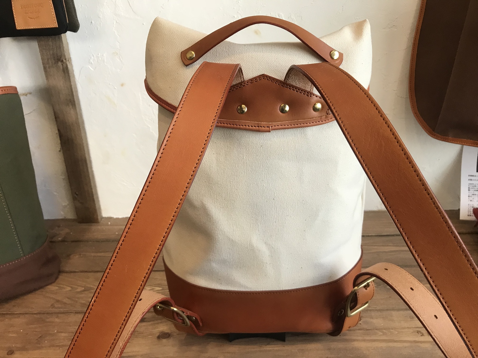 受注制作☆倉敷帆布と本革を使用した手作りリュックサック - hand