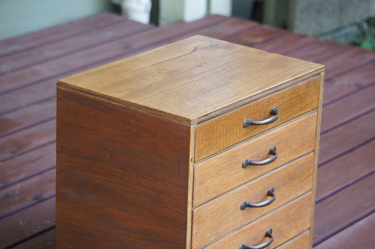 木製の小引き出し5段・/ソーイングボックス/収納/アンティーク/書類棚