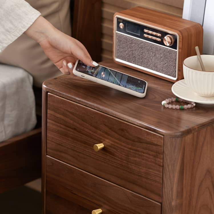 ナイトテーブル サイドテーブル 引き出し2杯 ウォールナット 木製 無垢材