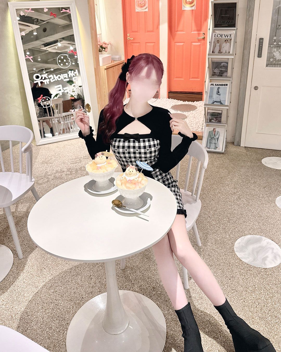 バックリボン×ギンガムハートアンサンブルワンピース グレー