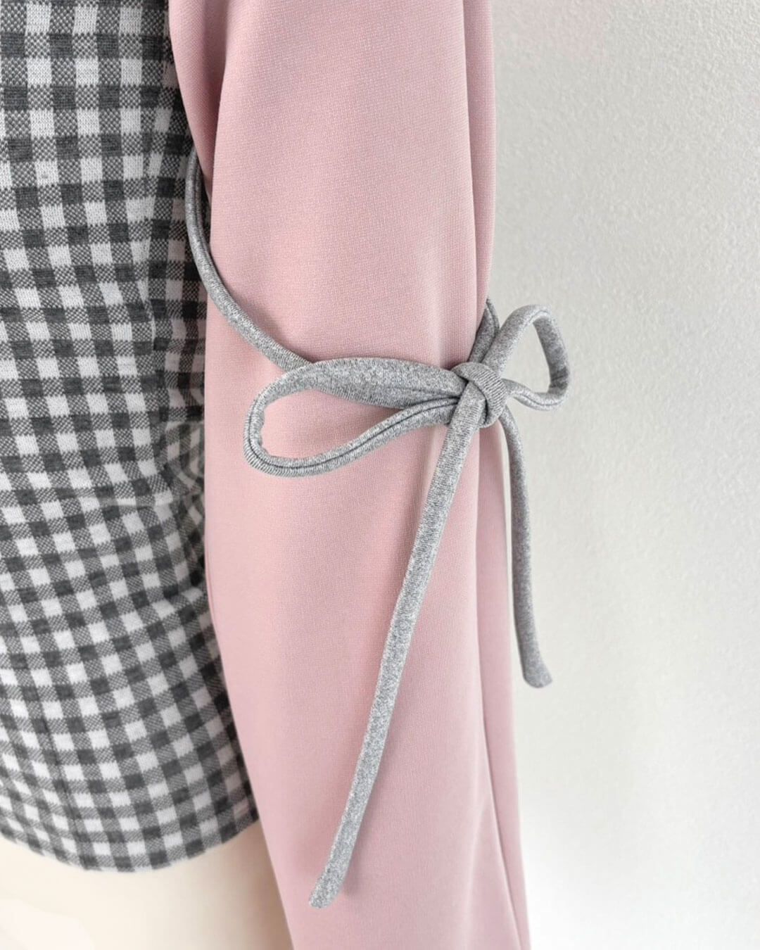 リボンスリットギンガムアンサンブルトップス ブラック | ファッション