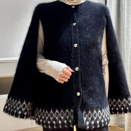 フォックス カシミヤ ジャカード ケープ