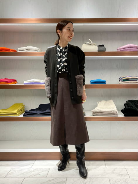 ウールポリエステルミラノリブ ファーポケットカーディガン