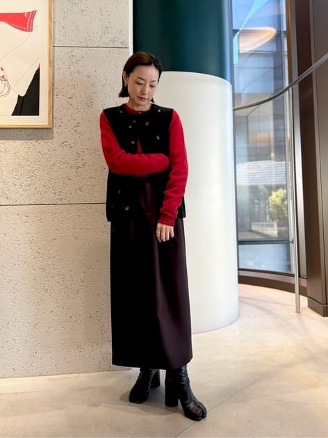 CABaN コットンカシミヤ フラワーエンブロイダリー クルーネックベスト