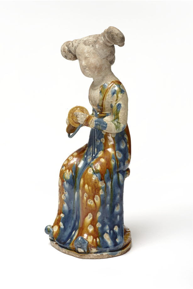 唐代筆記vol.48 洛克菲勒三世收藏：亞洲協會，唐三彩藍釉坐姿女俑