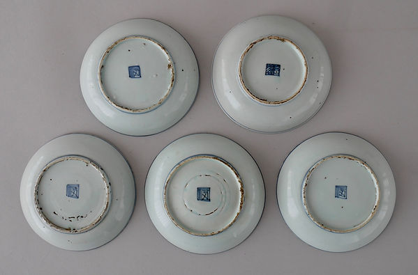 中国明時代 古染付中皿9枚 木箱付 直径約15.5㎝東Y8-0114☆2Fトウル