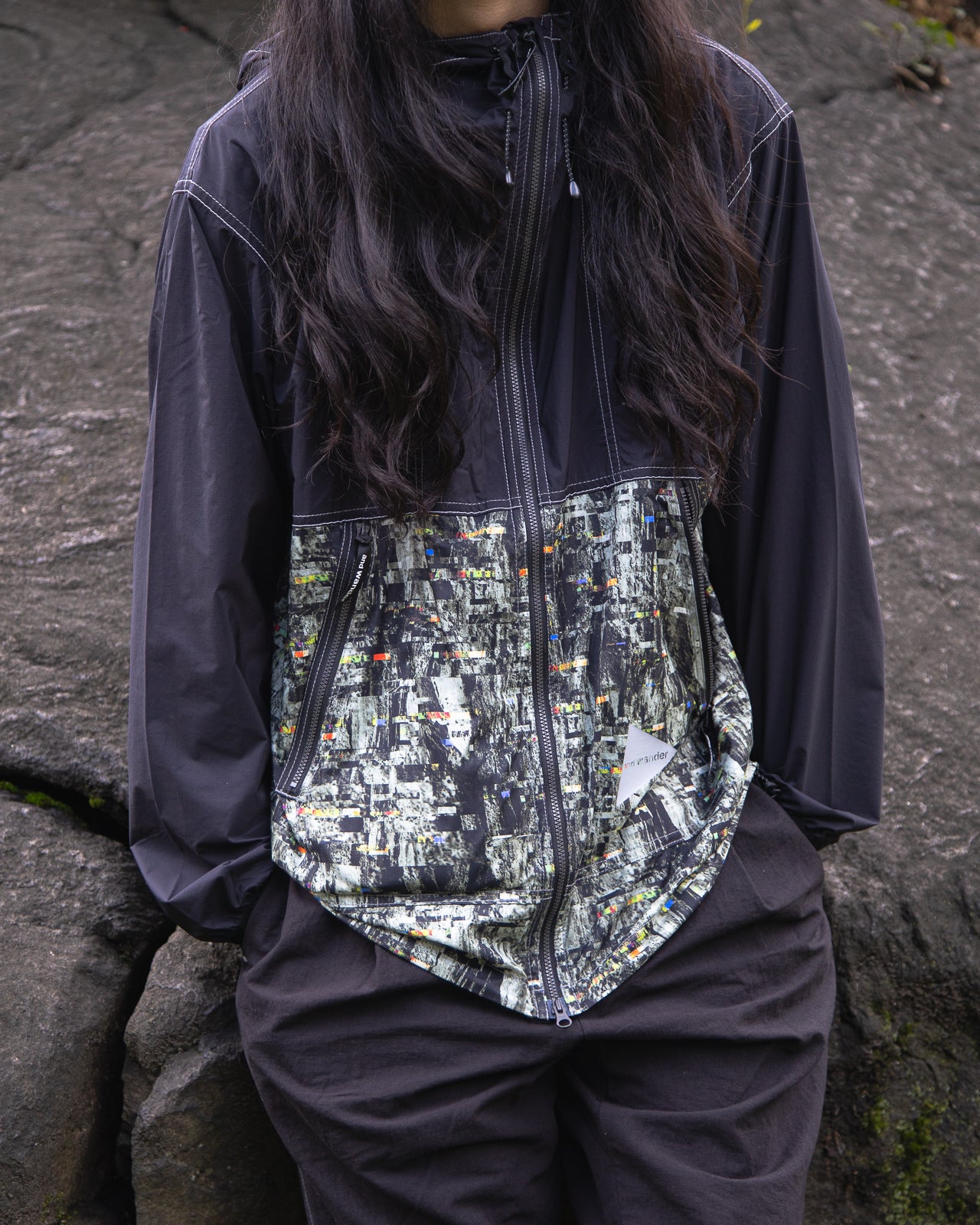 And Wander PERTEX Printed Wind Jacket - Black – Standard & Strange