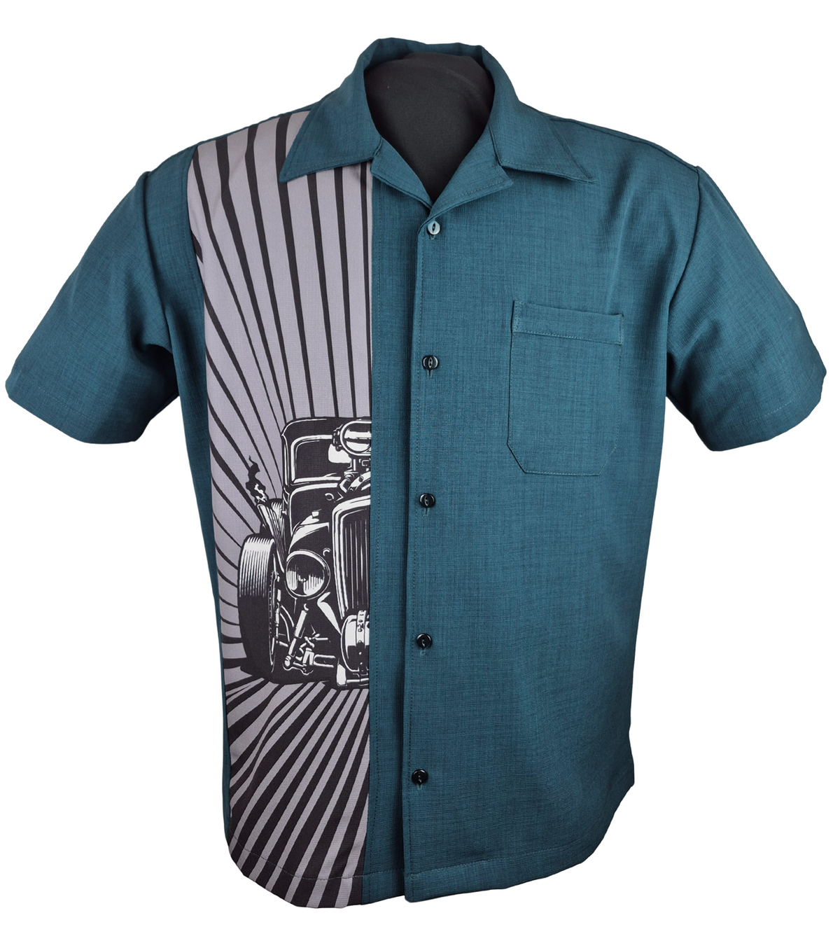 Shop Teal Hot Rod Bowling Shirt | Steady Clothing