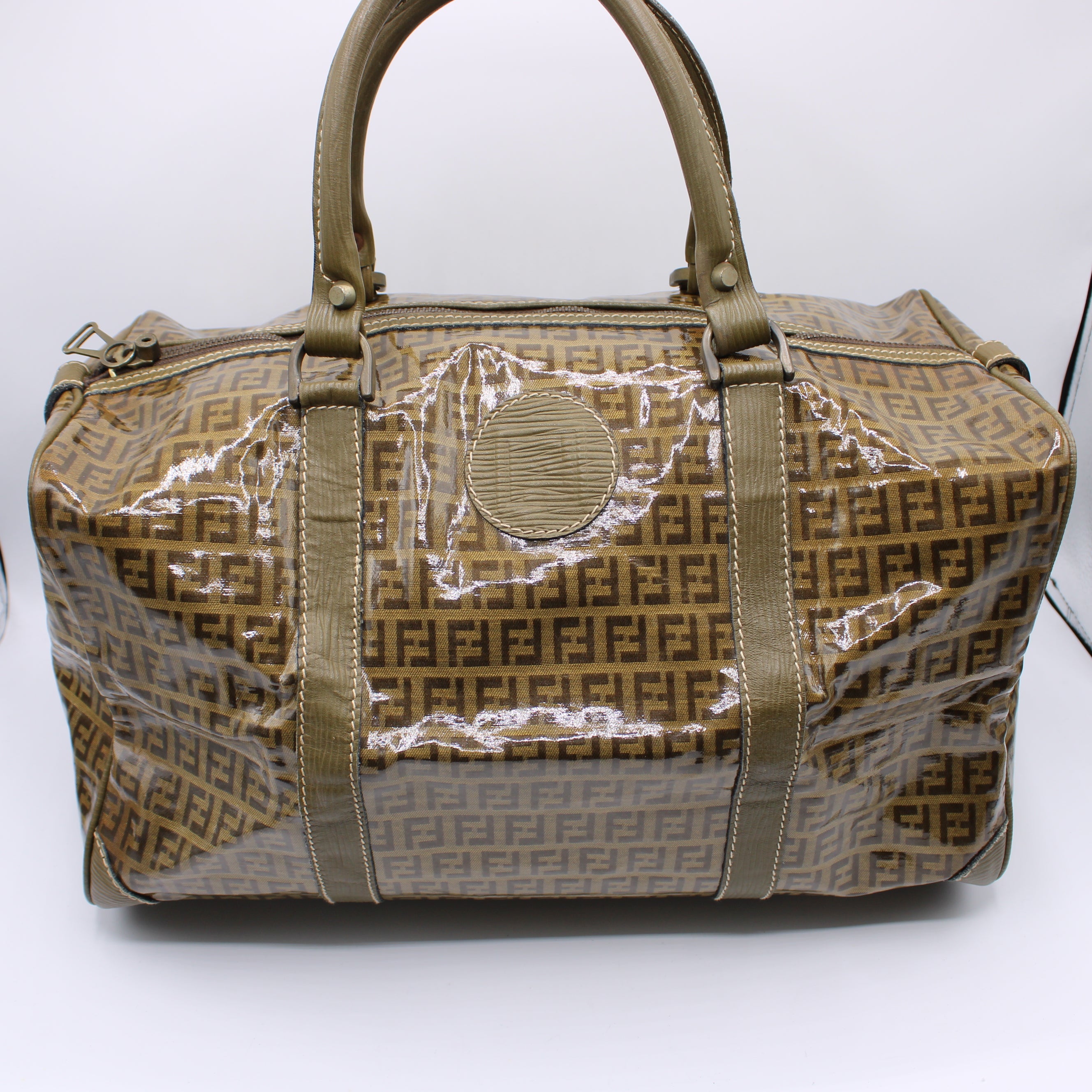 Fendi Boston Zucca Patent Leather Travel Bag