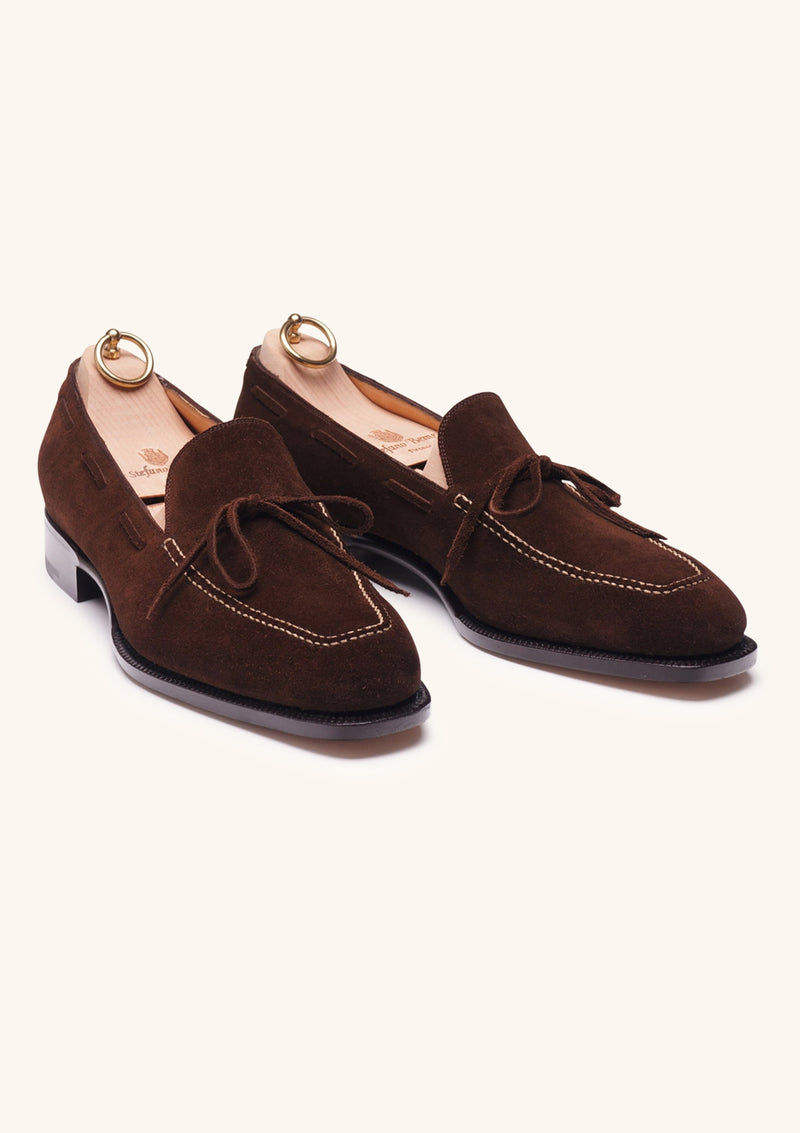 Chocolate Brown Bow-Tie Loafers in Suede | Stefano Bemer