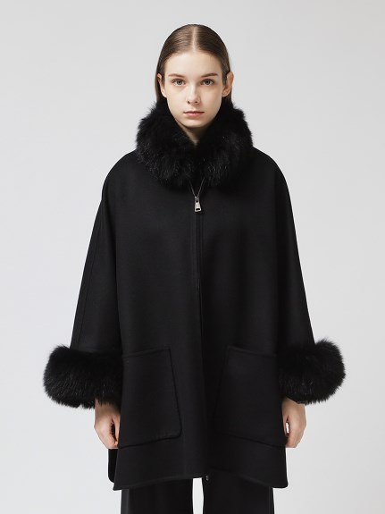 LORO PIANA|FAVOLA DOUBLE】ファー付き ウールカシミヤ ポンチョコート