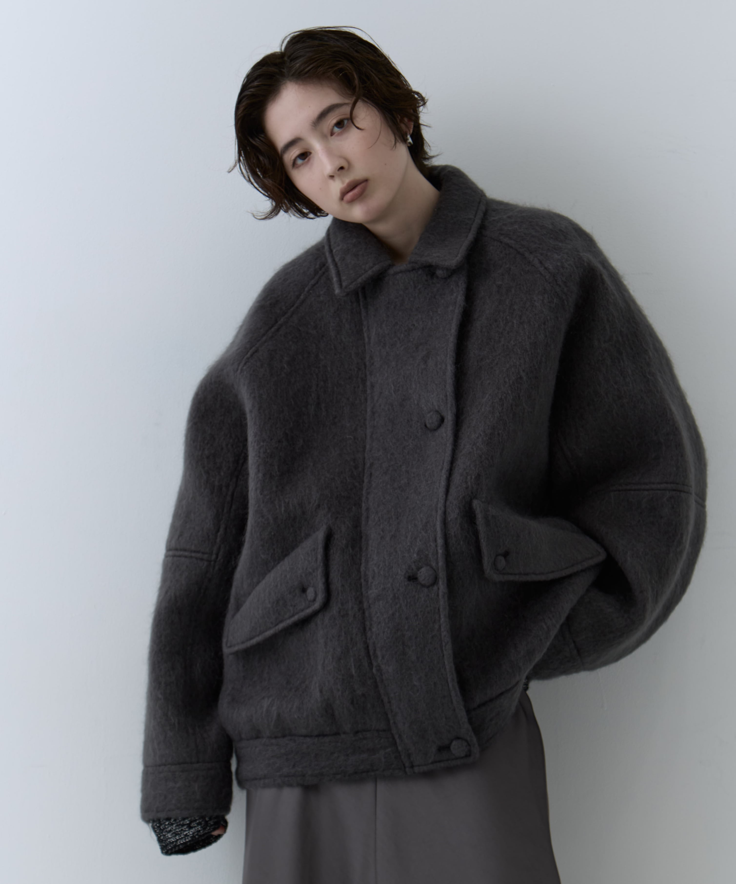 UND MOHAIR SHAGGY FLIGHT JACKET(S IVORY): AMERI: WOMENS｜ STUDIOUS