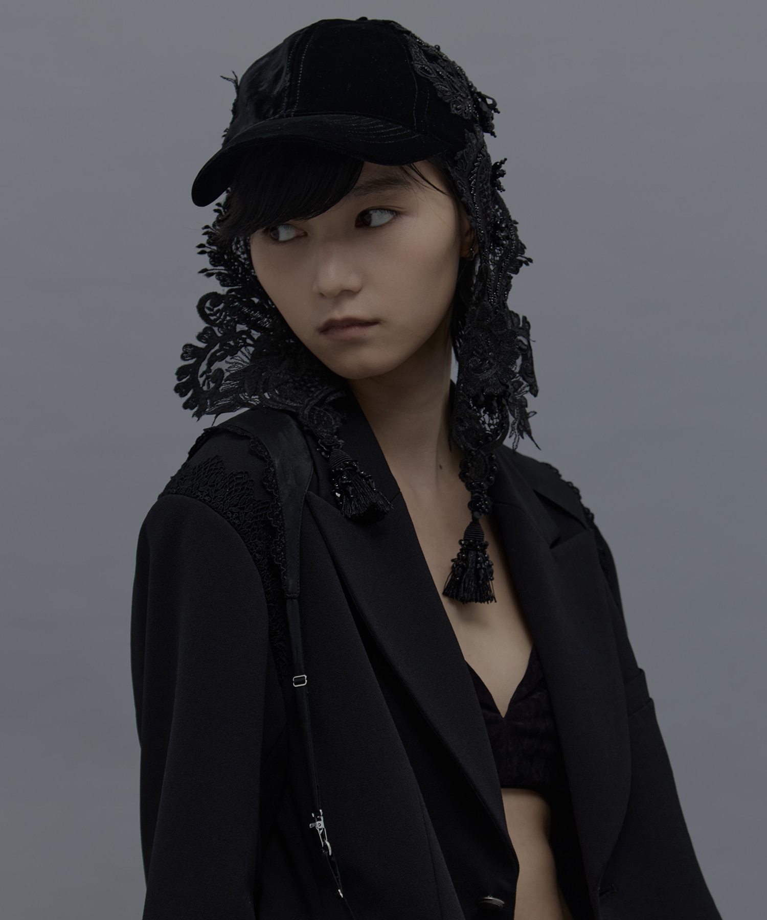 black lei beads velour cap(FREE BLACK): tanakadaisuke: WOMENS
