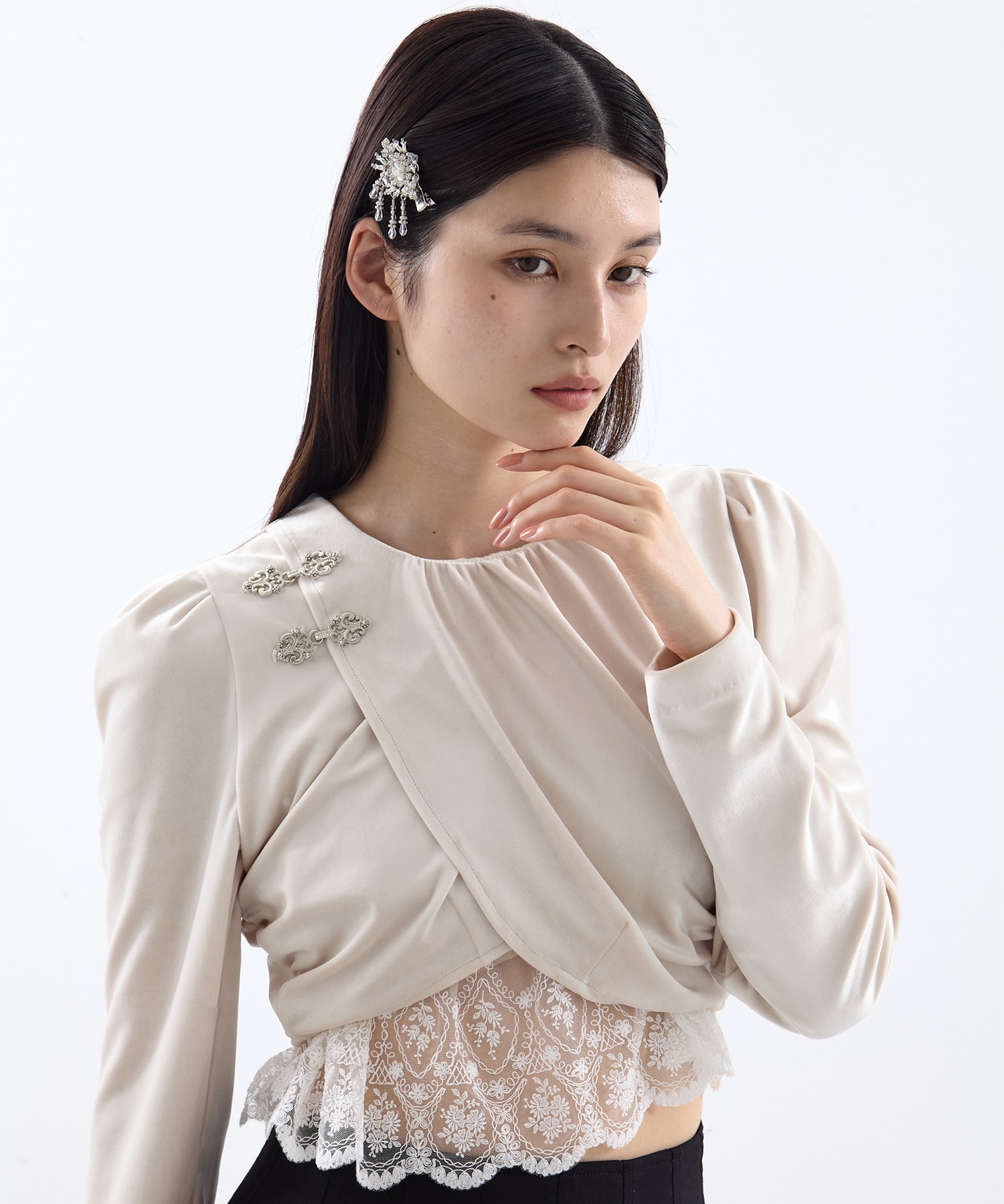 gather neck velour tops(FREE WHITE): tanakadaisuke: WOMENS